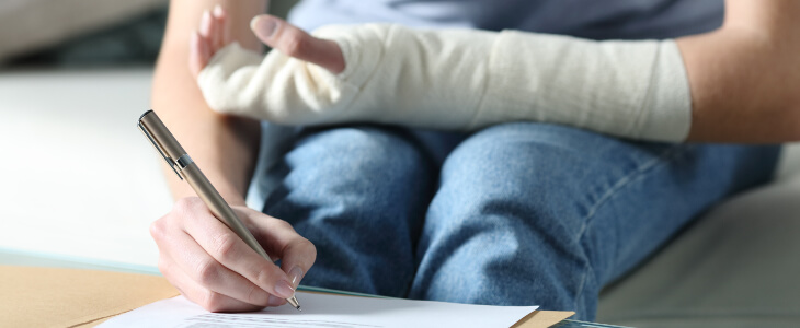 image of injured woman using her other hand to write